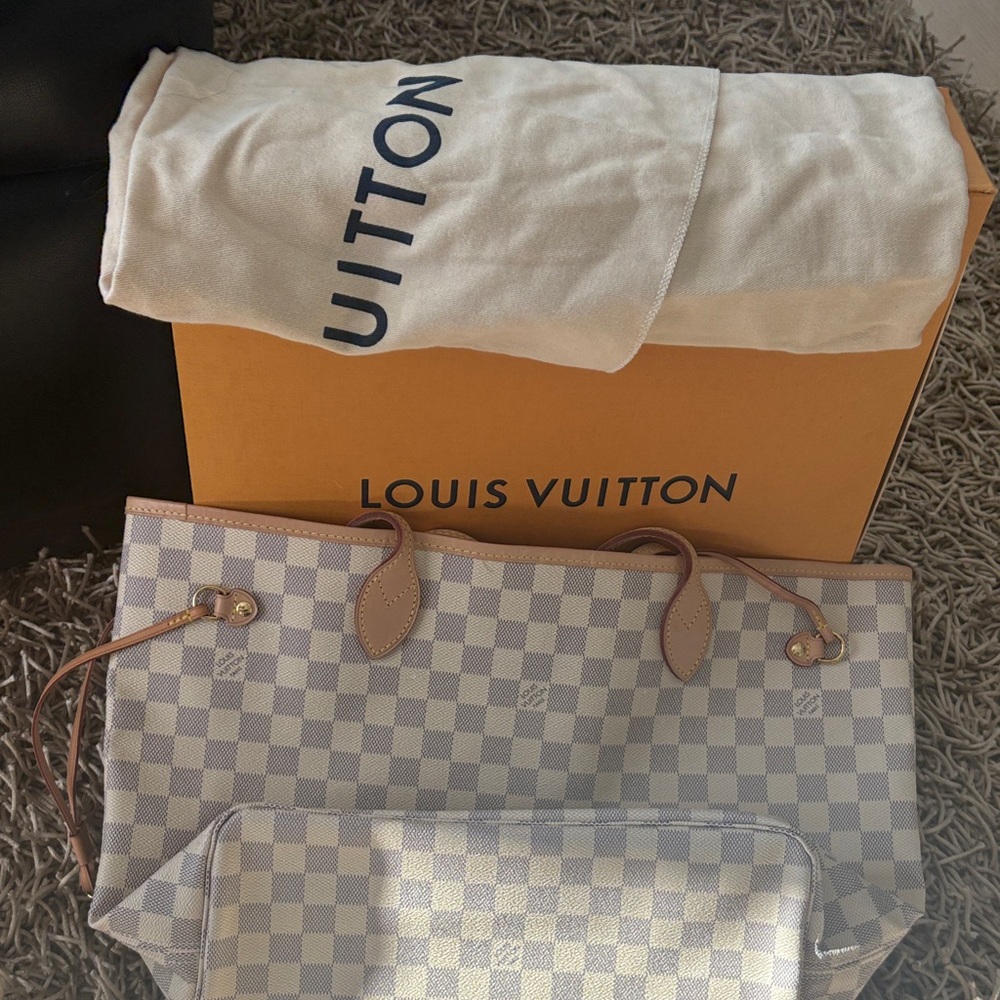 Louis Vuitton Damier Azur Canvas Tote with Natural Vachetta Trim